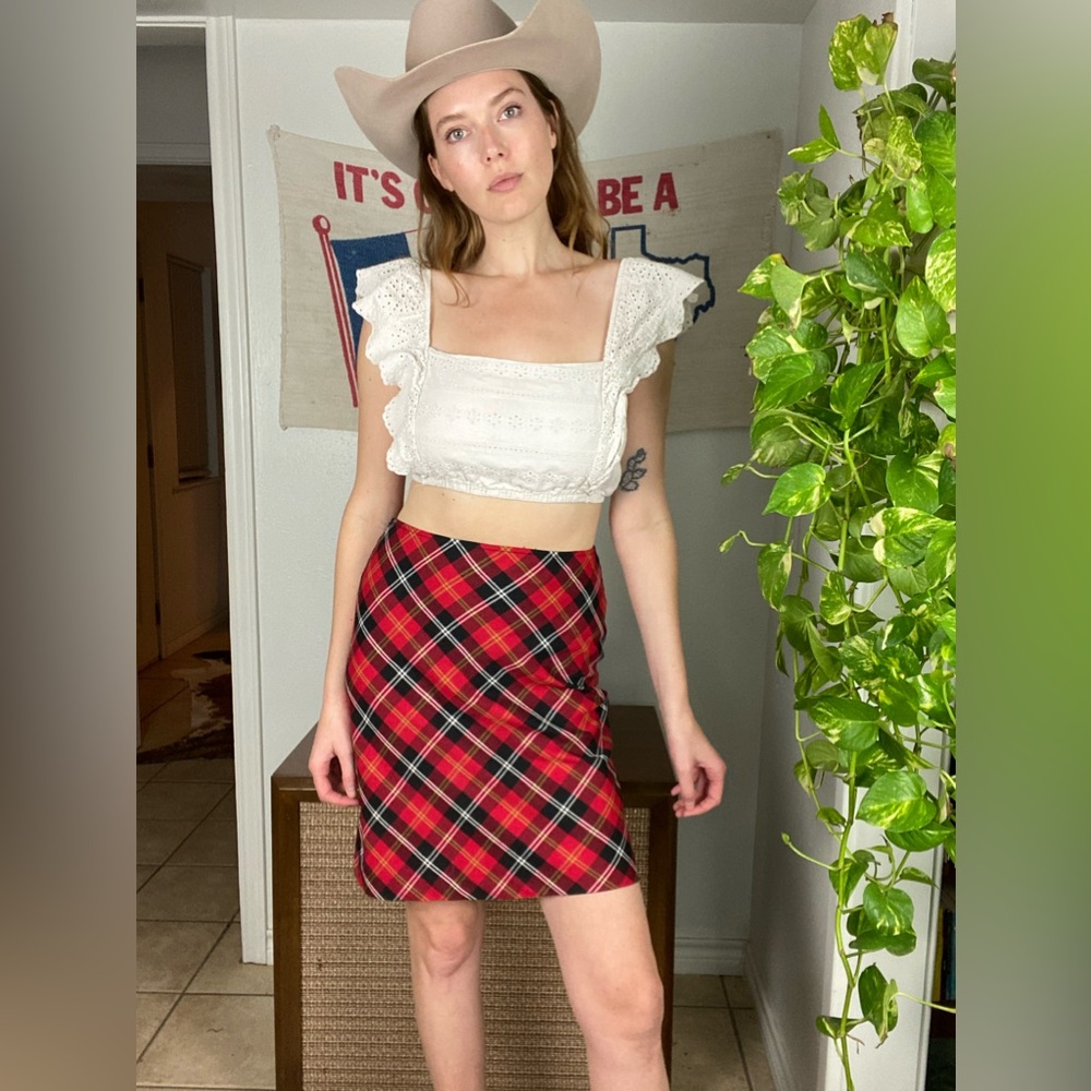 Vintage 90s Red Plaid Skirt